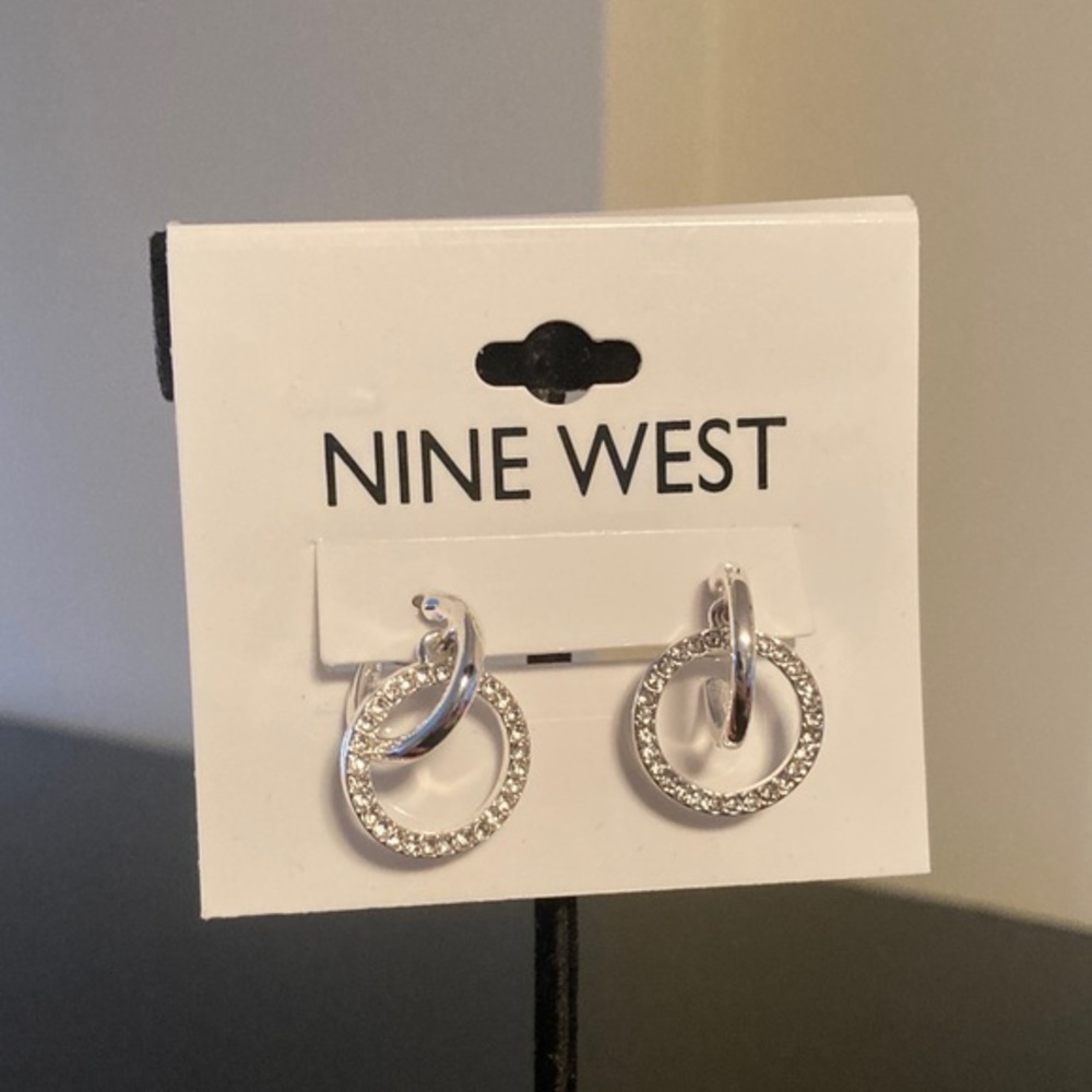 Nine West Silver Crystal Hoop Earrings
